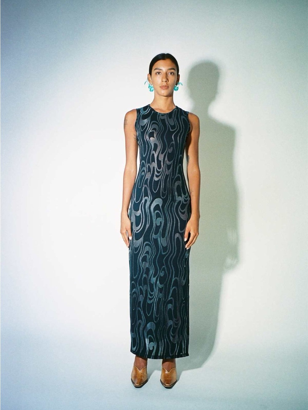 Eckhaus Latta Black & Gray Swirl-Pattern Maxi Dress